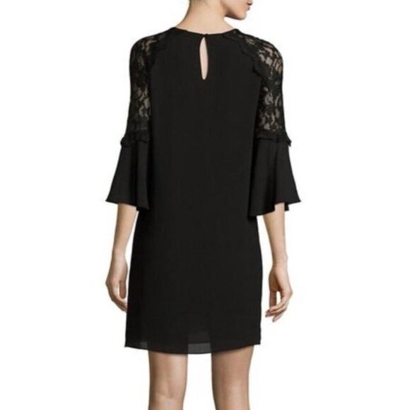 NEW! Leslie Fay Velvet Floral Lace Shift Dress Tiered Ruffle Sleeves Black SZ 12 - Picture 2 of 9